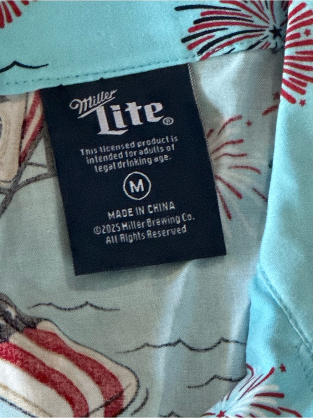 Miller Lite beer Hawaiian button up rayon shirt Mens M BBQ patriotic beach NEW - Picture 4 of 8